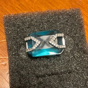 Stella & Dot Teal Blue Crystal Keep Slide Charm with Pave Accents